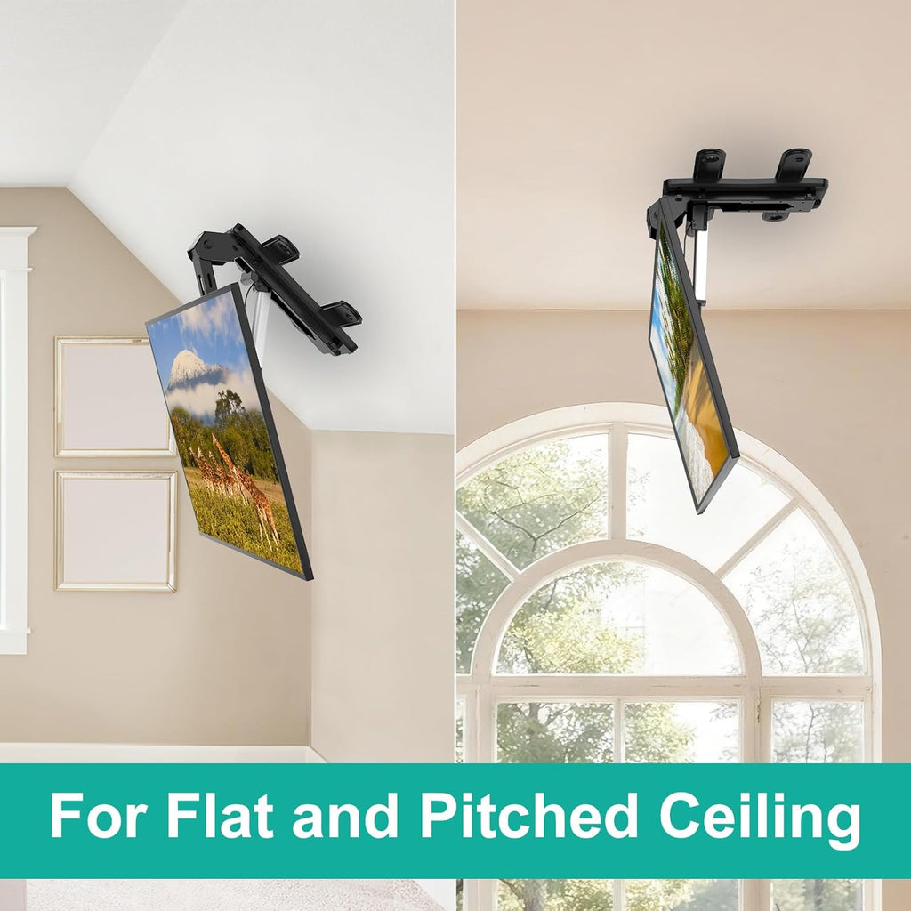 WALI Electric Ceiling TV Mount for 37 to 75 inch Screens, Flip Down Motorized TV Mount with Remote, Flat and Curved TVs Up to 99 Lbs, Pitched Roof, Max Mounting Holes 600x400mm (FCM604A), Black