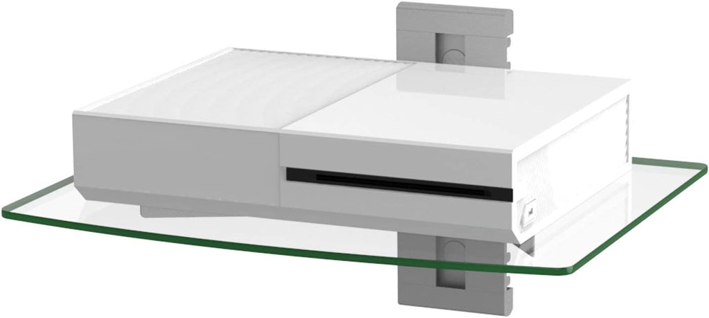 WALI Floating Entertainment Center Shelves, Holds Up to 17.6lbs, TV Shelf with Strengthened Tempered Glasses for DVD Players, Cable Boxes, Games Consoles, TV Accessories (CS201S), 1 Shelf, Silver