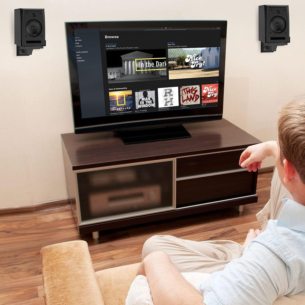 WALI Speaker Wall Mounts, Dual Side Clamping Bookshelf Mounting Bracket for Large Surrounding Sound Speakers, Hold up to 66 lbs. (SWM201XL), 1 Pair, Black