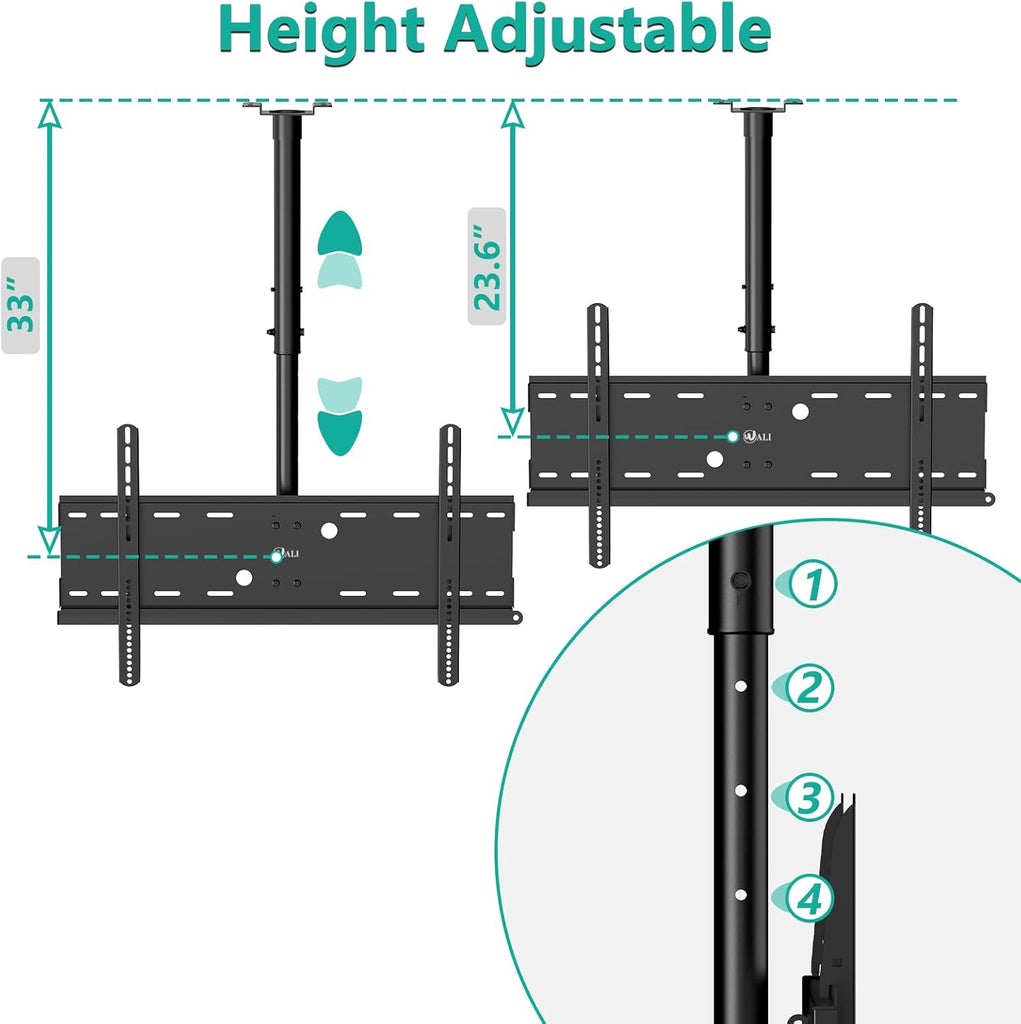WALI Ceiling TV Mount for 42-90 inch, Hanging Adjustable TV Ceiling Mount Bracket Fits Most LED, LCD, OLED 4K TVs, Holds up to 220lbs, Max Mounting Holes 800x400mm (CM4290), Black