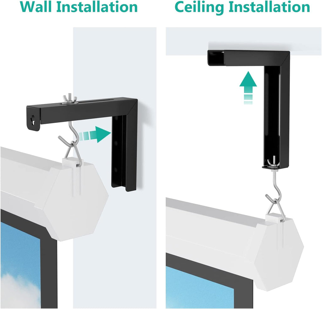 WALI Universal Projector Screen Ceiling Mount, Wall Hanging Mount L-Brackets, 6 inch Adjustable Extension with Hook Kit, Perfect Projector Screen Placement Hold up to 66 lbs (PSM001-B), Black