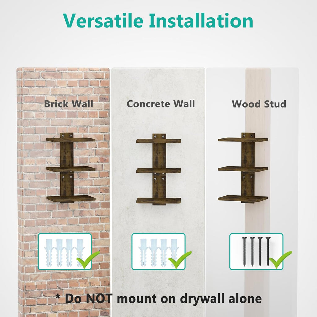 WALI Projector Mount Floating TV Shelf, Holds Up to 22lbs, Wooden Floating Shelf for Under TV for DVD Players, Cable Boxes, Routers, Game Consoles, PlayStation Accessories (CS303NC), 3 Shelves