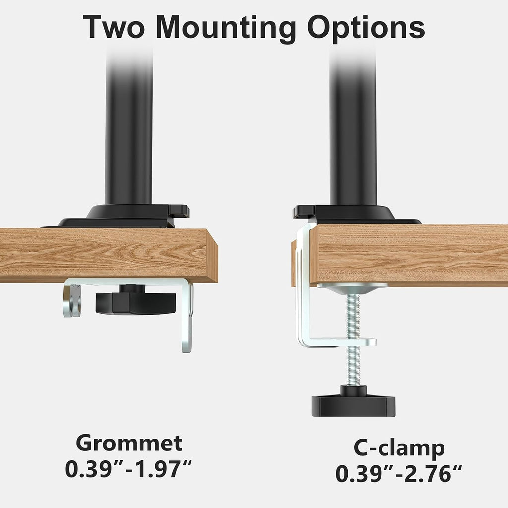 WALI Tall Dual Monitor Desk Mount for 13-33 inch Screens, 19.8 lbs per Arm | Dual Monitor Arms for 2 Monitors, Full Motion with Tilt, Swivel, Rotation, C-Clamp & Grommet, VESA 75/100mm (GSDM002), Black