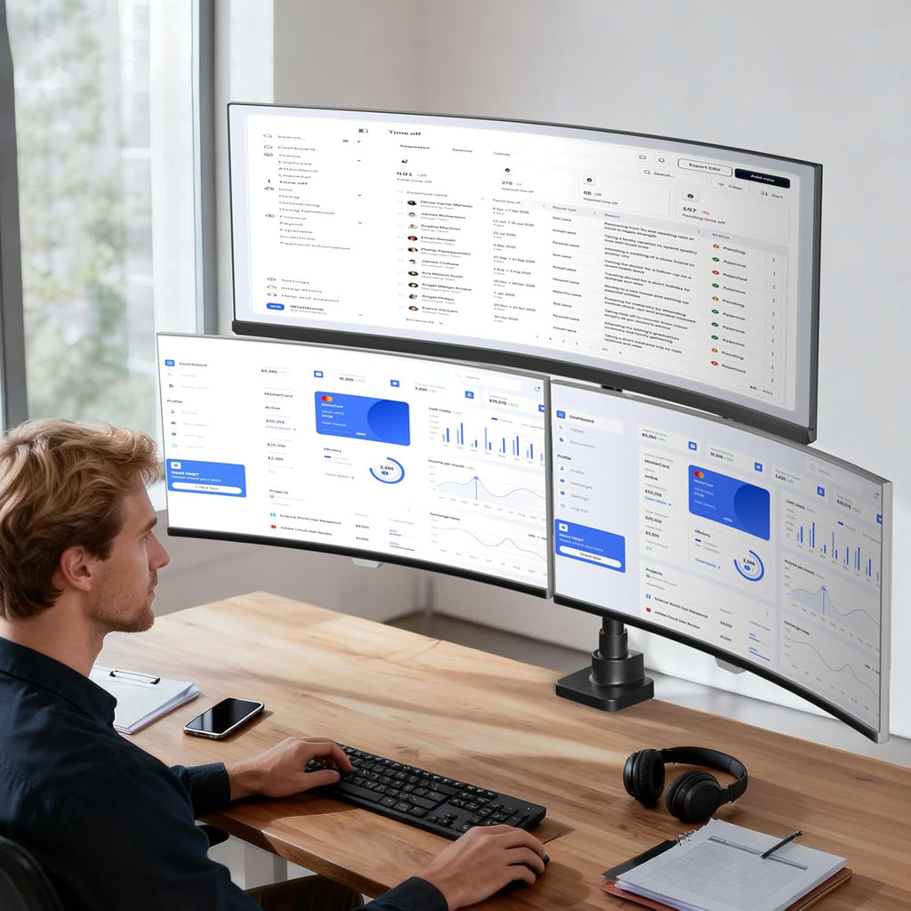 WALI Triple Monitor Mount - Extra Tall 3 Monitor Desk Mount for 13 to 49" Ultrawide Screens, Up to 44 lbs, Fully Adjustable Heavy Duty Gas Springs, VESA 75/100 mm (GSDM003-P), Black