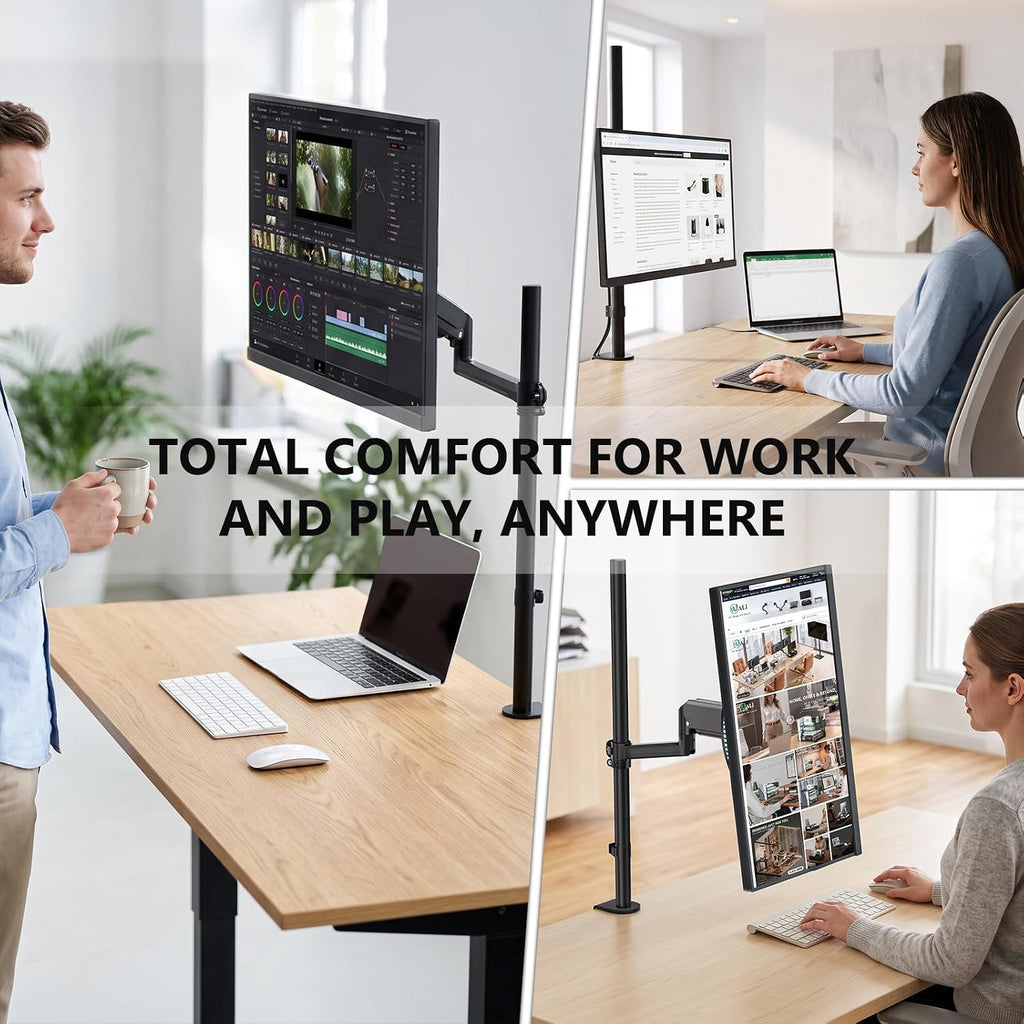 WALI Extra Tall Monitor Mount for 13-34 inch Computer Screens, up to 22 lbs | Single Monitor Arm Desk Mount, Full Motion with Tilt, Swivel, Rotation, C-Clamp, VESA 75/100mm,for Office/Home (GSDM001XL)
