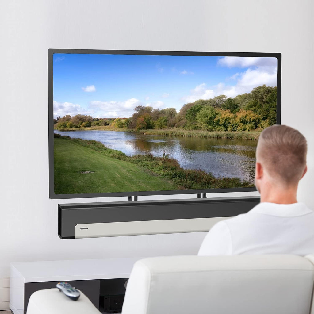 WALI Sound Bar Mount Bracket for Mounting Above or Under TV, Fits 32 to 70 inch TVs, 33 lbs. Weight Capacity (SBR201), Black