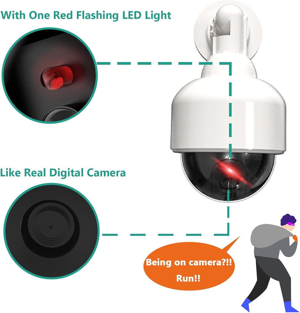 WALI Dummy Fake Security Dome Camera with 1 Flashing Red LED Light and Security Alert Sticker Decal, Indoor Outdoor Use (DOW-1), White