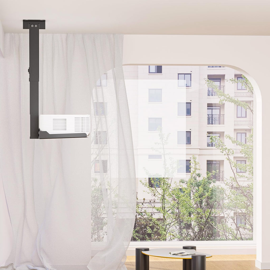 WALI Projector Ceiling Mount Tray，Projector Wall Mount Holds up to 22lbs, Height Adjustable Universal Projectors Mount, No Hole Installation, Hidden Cable Routing, Black(PM-005-B)