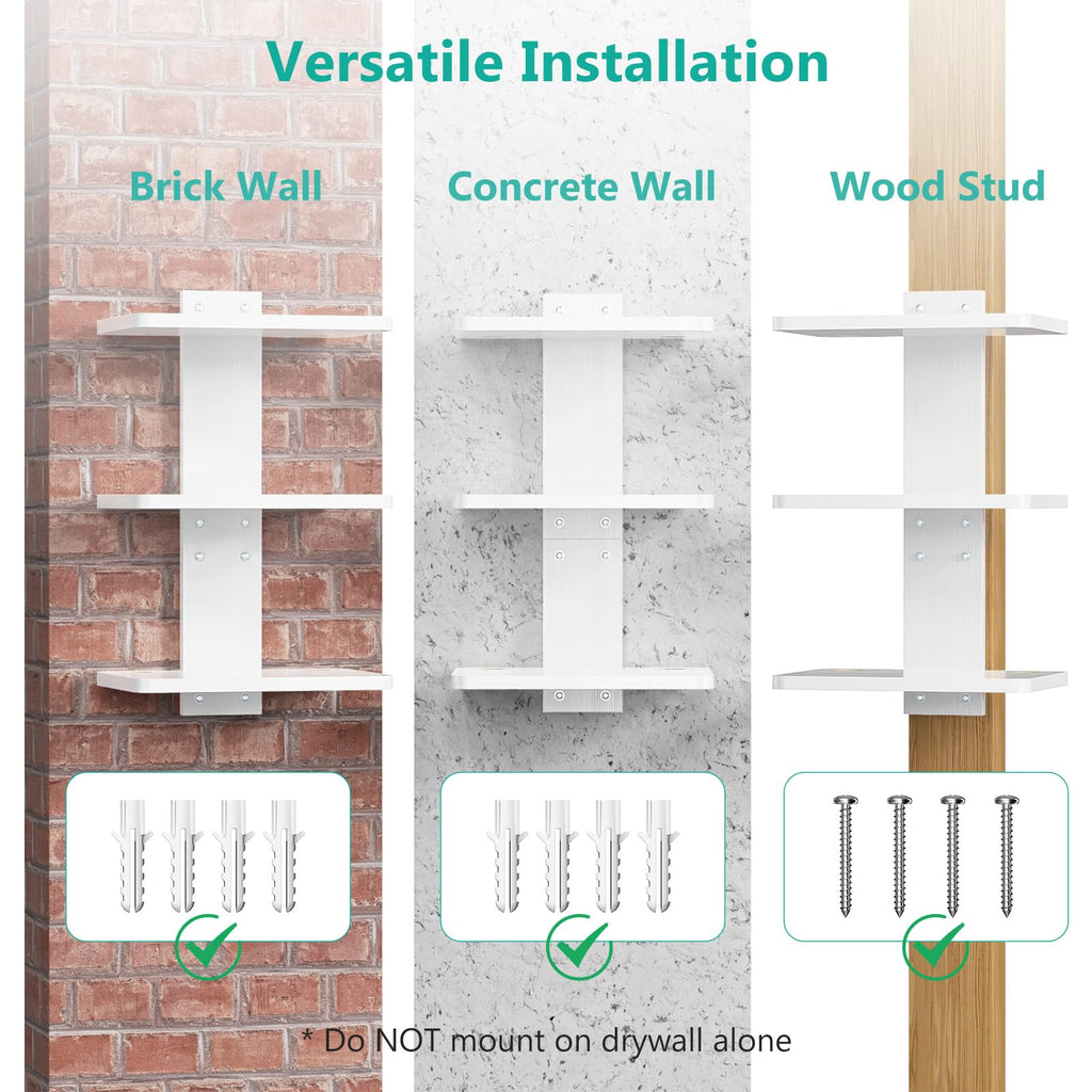 WALI Floating TV Shelf, Holds Up to 22lbs, Wooden Wall Mounted Shelves for DVD Players, Cable Boxes, Routers, Game Consoles, Living Room Decor Accessories (CS303NW), 3 Shelf, White