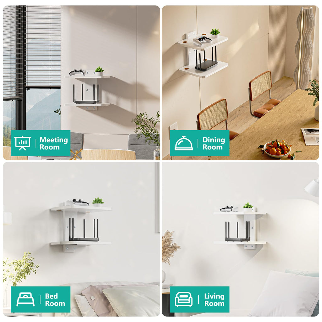 WALI Floating TV Shelf, Holds Up to 22lbs, Wooden Wall Mounted Shelves for DVD Players, Cable Boxes, Routers, Game Consoles, Living Room Decor Accessories (CS202NW), 2 Shelf, White