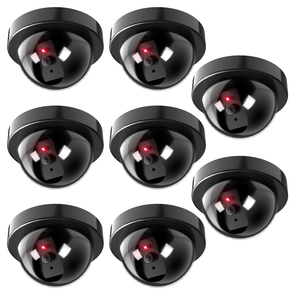 WALI Dummy Fake Security CCTV Dome Camera with Flashing Red LED Light with Security Alert Sticker Decals (SD-8), 8 Packs, Black