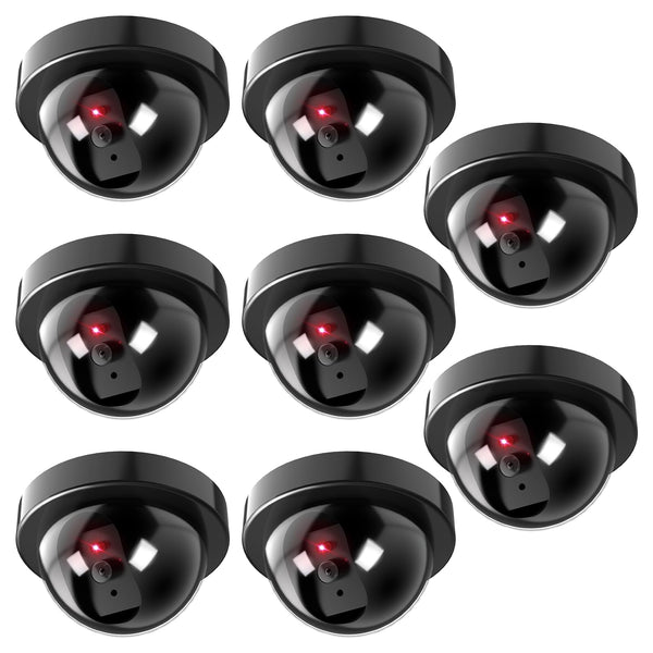 WALI Dummy Fake Security CCTV Dome Camera with Flashing Red LED Light with Security Alert Sticker Decals (SD-8), 8 Packs, Black