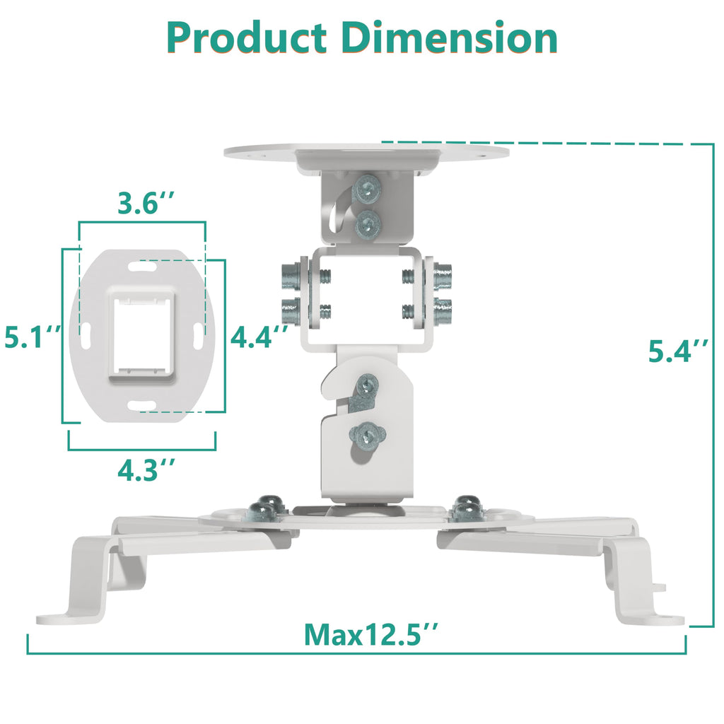 WALI Projector Ceiling Mount, Universal Low Profile Projector Mount with Retractable Arms and Multiple Adjustment Function (PM-002-W), White