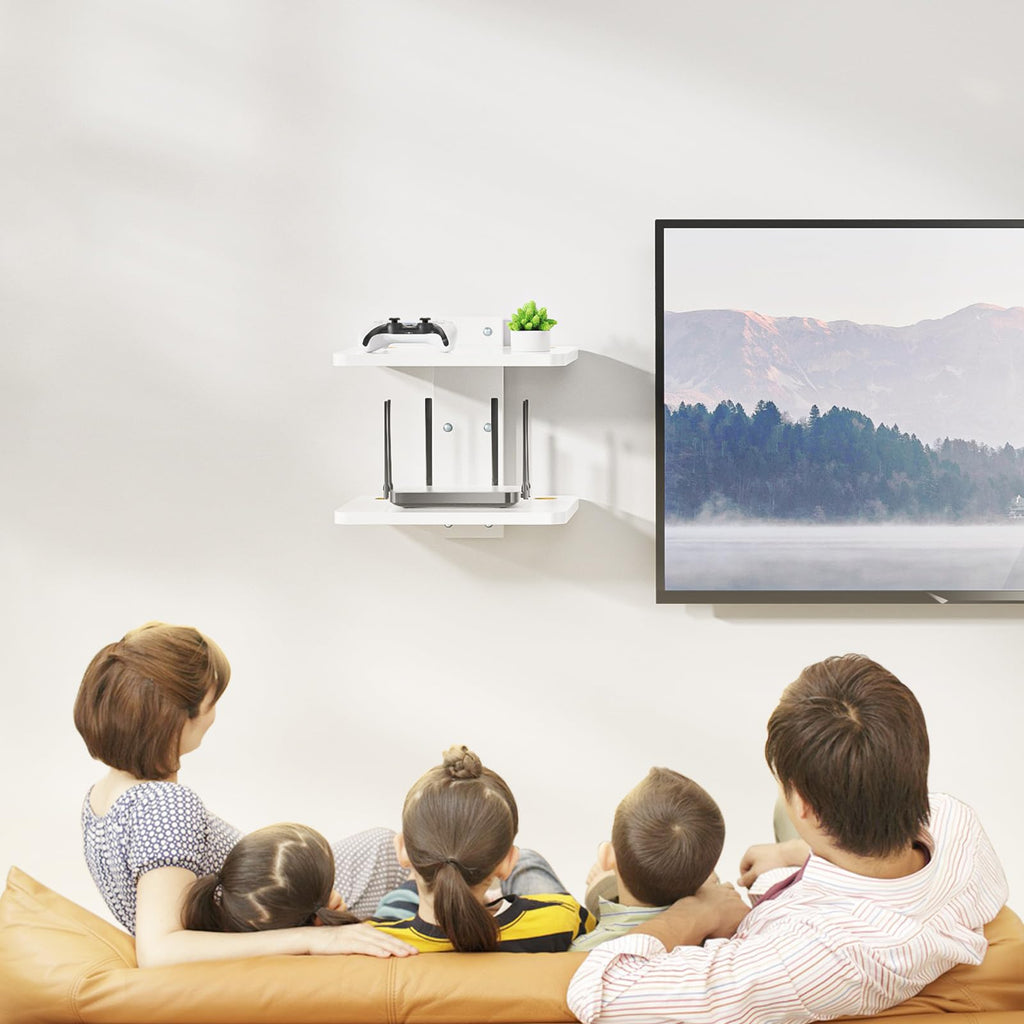 WALI Floating TV Shelf, Holds Up to 22lbs, Wooden Wall Mounted Shelves for DVD Players, Cable Boxes, Routers, Game Consoles, Living Room Decor Accessories (CS202NW), 2 Shelf, White