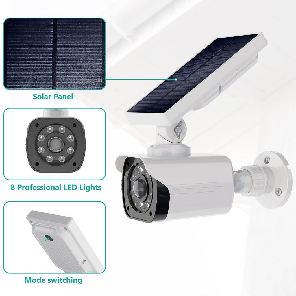 WALI Dummy Fake Camera, Security Camera with Motion Sensor Light, Simulated Surveillance Security CCTV Dome Camera Indoor Outdoor (TCW2-SOL), 2 Packs, White-Solar
