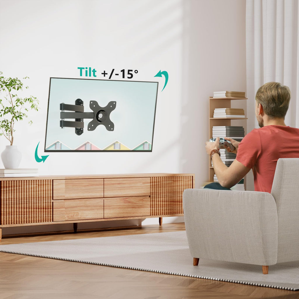 WALI TV Wall Mount Full Motion 15 inch Extension Arm Tilt Swivel for Most 13 to 32 inch LED TV Flat Panel Screen with Mounting Holes up to 100x100mm, 2 Packs (1330LM-2), Black