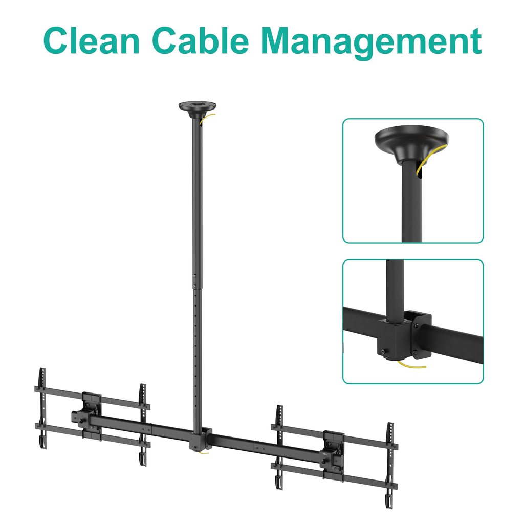 WALI Ceiling TV Mount Dual Screen Side by Side Fits Most Display 34 to 60 Inch TV, Up to 176lbs, 88 lbs for Each Screen, Height Extension up to 65.6 Inch, Mounting Holes 600x400mm (CM3460-2), Black