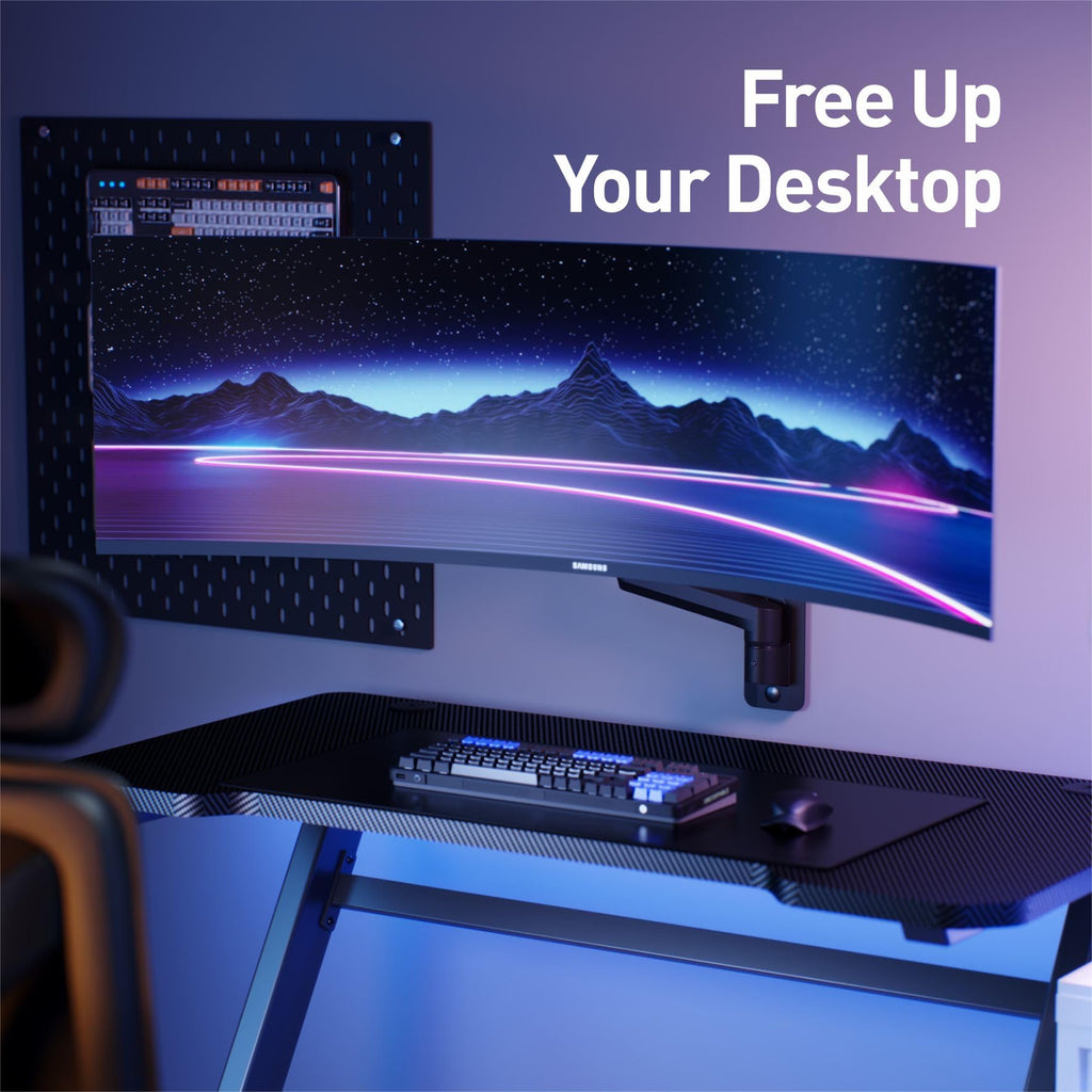 WALI Single Monitor Wall Mount, Heavy Duty Monitor Arm for Ultrawide Screens up to 49 inch, 44 lbs. Fully Adjustable Gas Spring Arm Max Extension 16.7 inch (GSWM001XL-P), Black