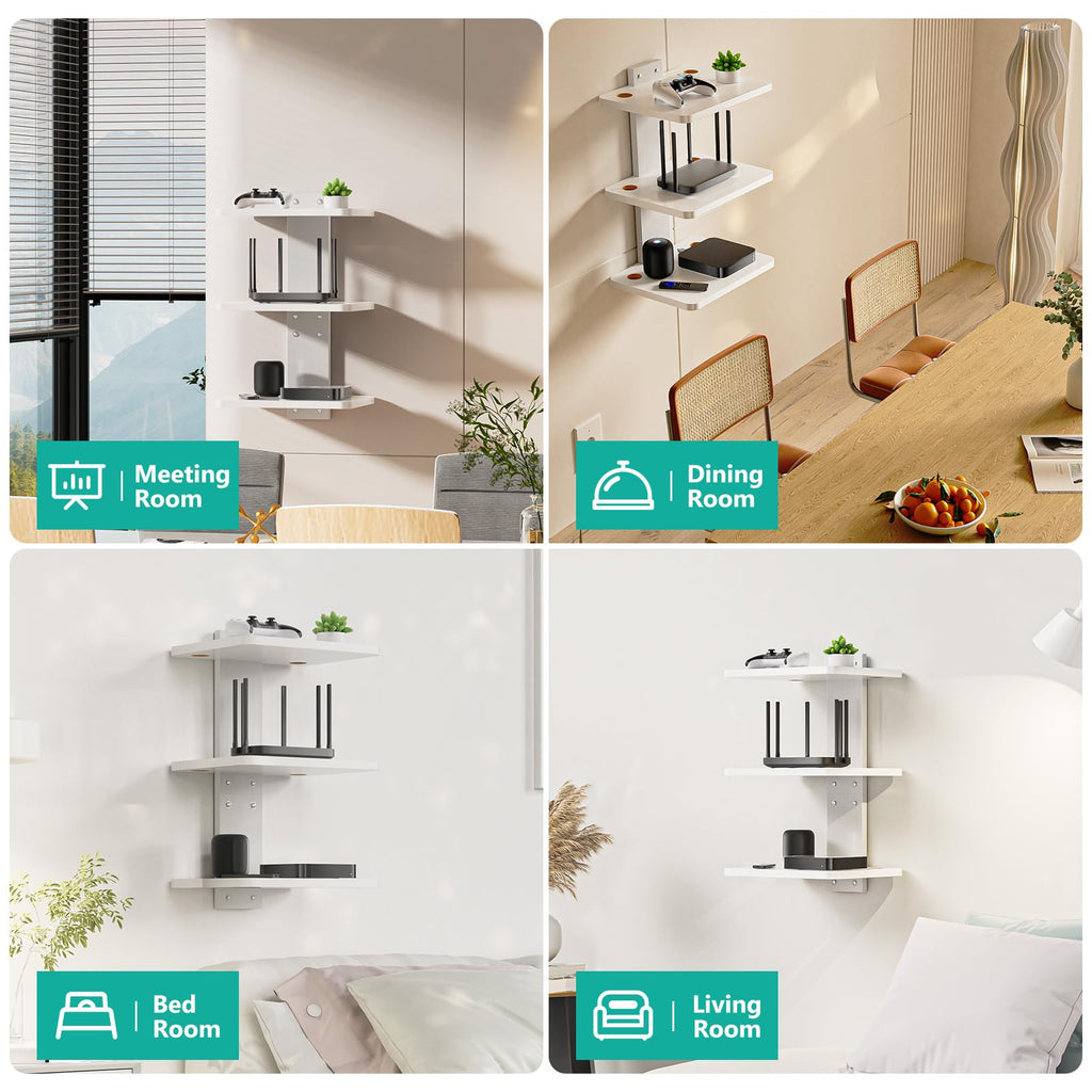 WALI Floating TV Shelf, Holds Up to 22lbs, Wooden Wall Mounted Shelves for DVD Players, Cable Boxes, Routers, Game Consoles, Living Room Decor Accessories (CS303NW), 3 Shelf, White