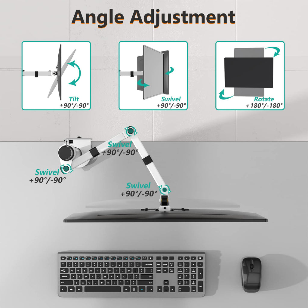 WALI Monitor Arm Mount for Desk, Single Computer Desk Mount, Monitor Bracket Mount Stand Single, up to 32 inch, 22 lbs (M001-W), White