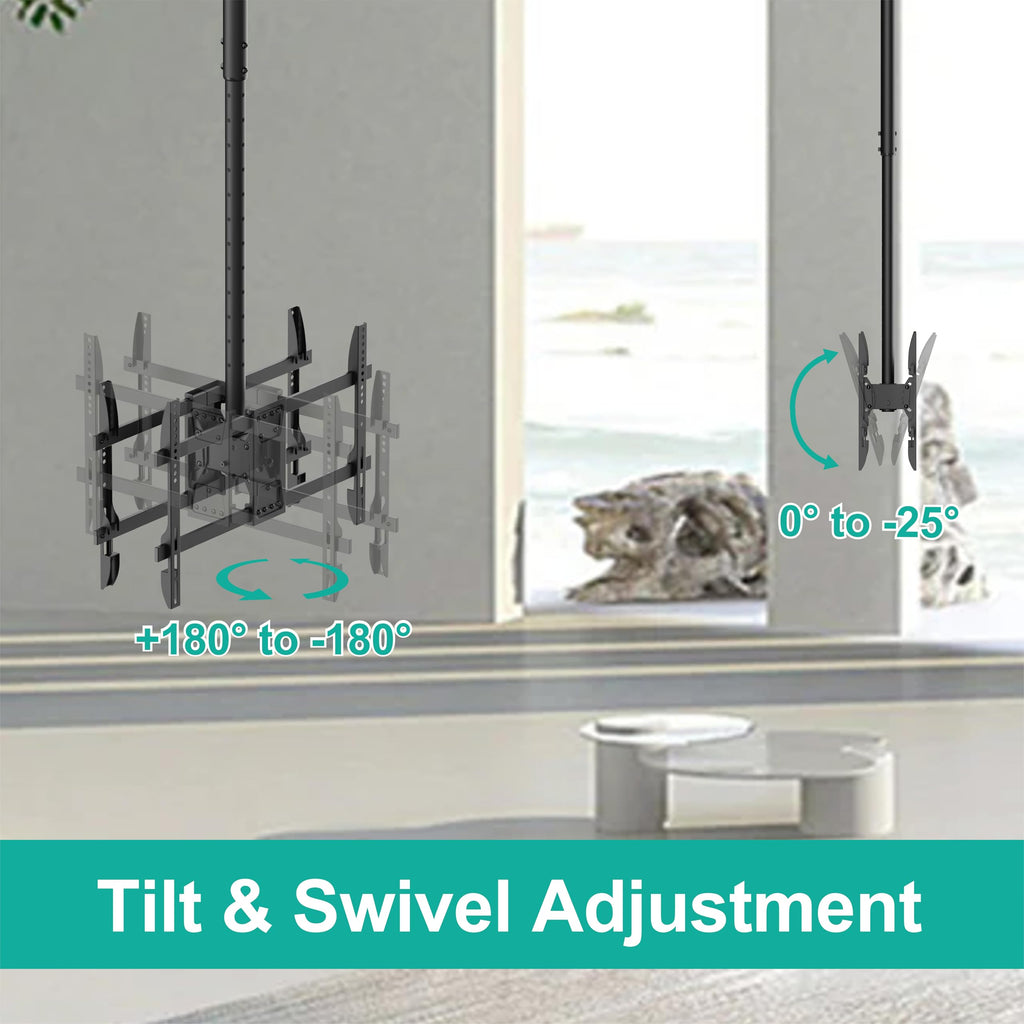 WALI Ceiling TV Mount Dual Screen Back to Back Fits Most Display 43 to 86 Inch TV, Up to 176lbs, 88 lbs for Each Screen, Height Extension up to 66.5 Inch, Mounting Holes 600x400mm (CM4386-2S), Black