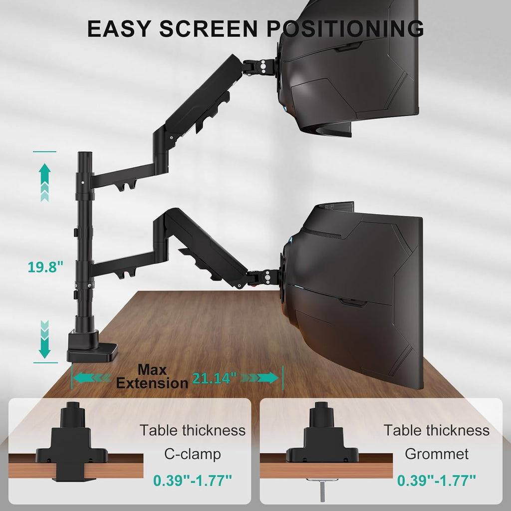 WALI Vertical Dual Monitor Mount for 17-49 inch Ultrawides Curved Screens, Heavy Duty Stacked Dual Monitor Stand for Desk, Adjustable Ultrawide Monitor Arm up to 33lbs, VESA Mount 75/100mm, Black