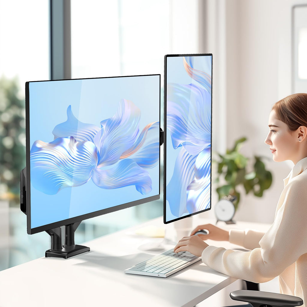 WALI Dual Monitor Mount, Adjustable Gas Spring Monitor Desk Stand for 2 Monitors, Heavy Duty Monitor Arm up to 32 Inch Screen, Hold up to MAX 22lbs, Max Mounting Holes 100x100mm (GSMP002N), Black