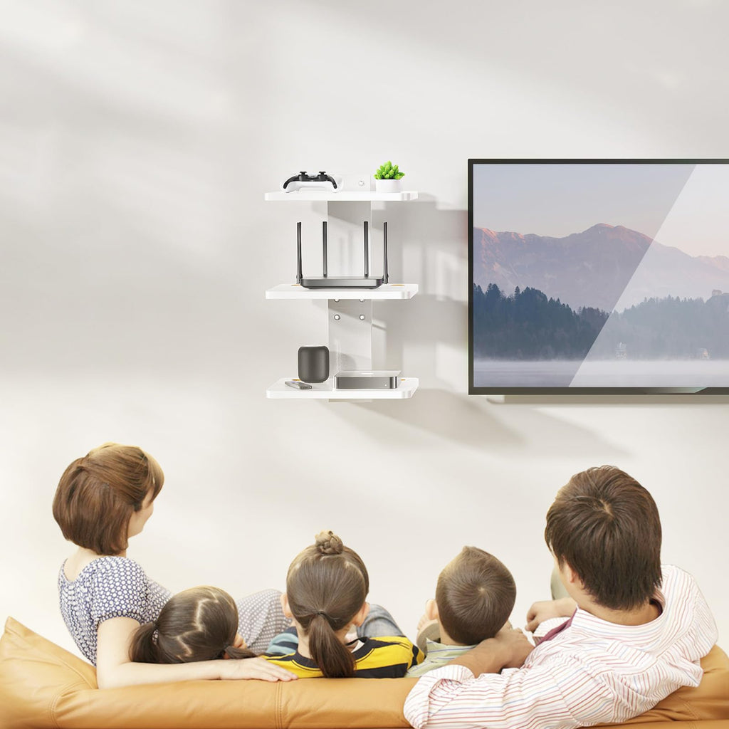 WALI Floating TV Shelf, Holds Up to 22lbs, Wooden Wall Mounted Shelves for DVD Players, Cable Boxes, Routers, Game Consoles, Living Room Decor Accessories (CS303NW), 3 Shelf, White