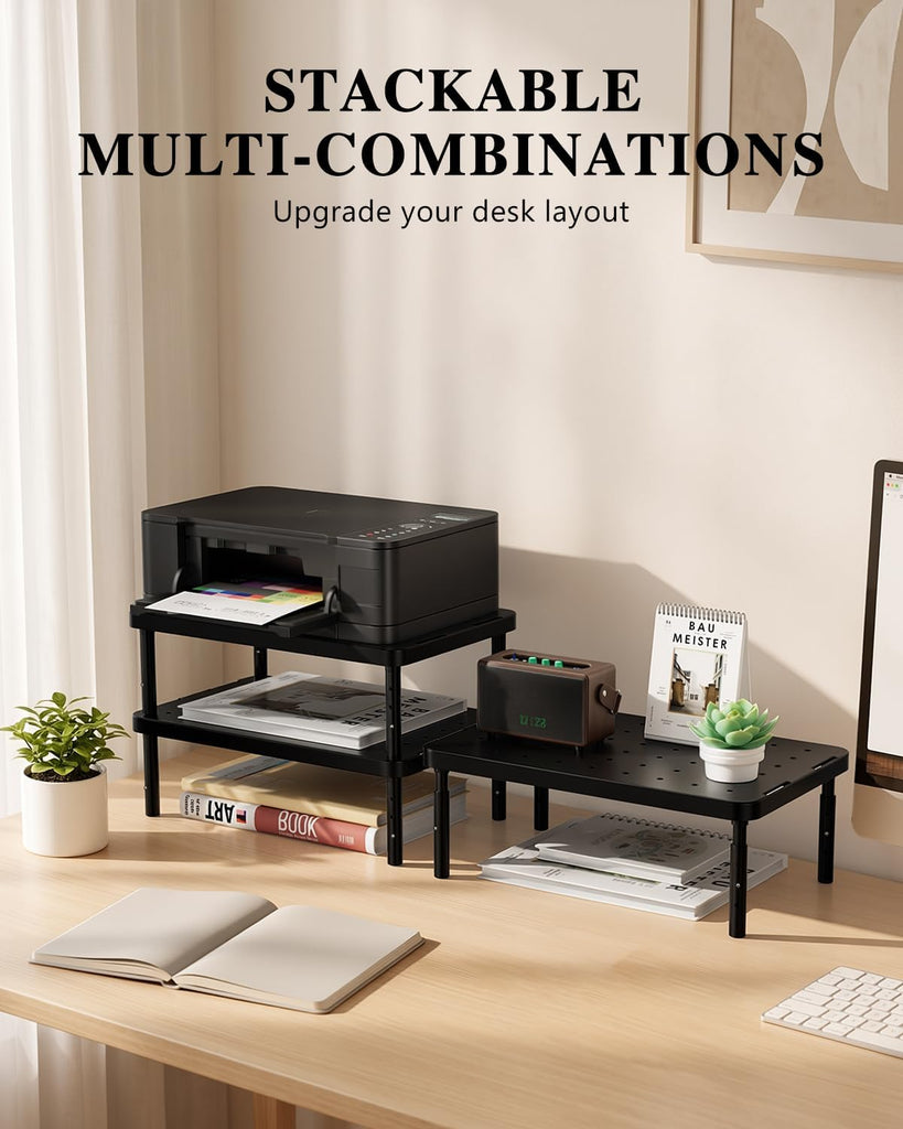 WALI Desk Organizer, 1 Tier Computer Monitor Stand for Desk, Desk Monitor Riser 3 Height Adjustable, Laptop Stand Underneath Storage for Office, Home, School Supplies, 1 Pack, Black