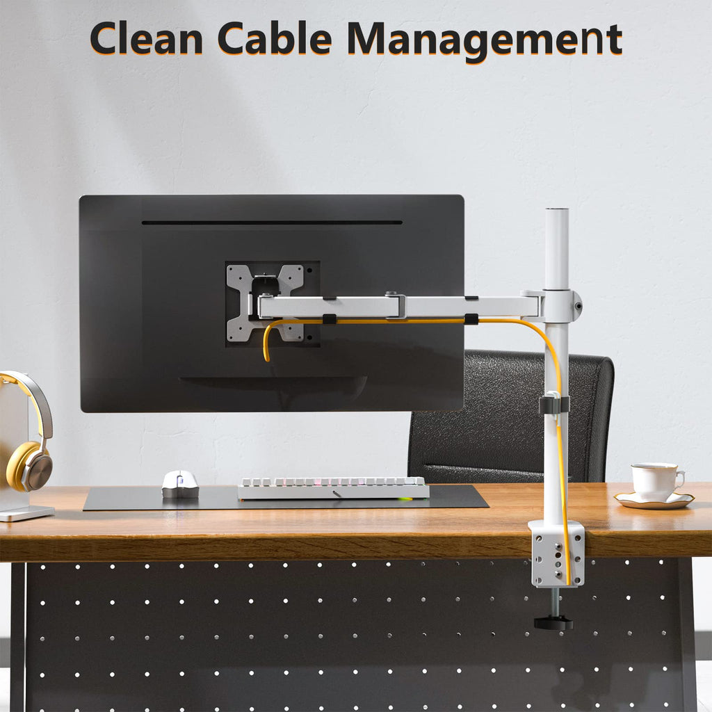 WALI Monitor Arm Mount for Desk, Single Computer Desk Mount, Monitor Bracket Mount Stand Single, up to 32 inch, 22 lbs (M001-W), White