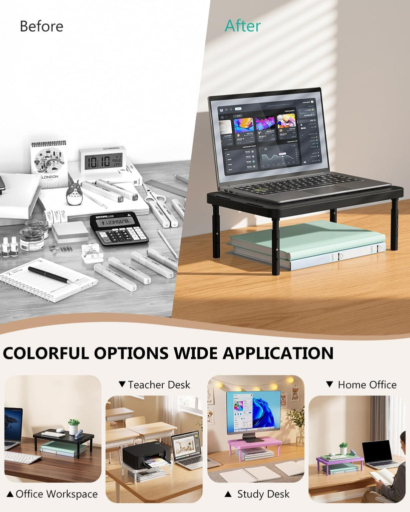 WALI Desk Organizer, 1 Tier Computer Monitor Stand for Desk, Desk Monitor Riser 3 Height Adjustable, Laptop Stand Underneath Storage for Office, Home, School Supplies, 1 Pack, Black