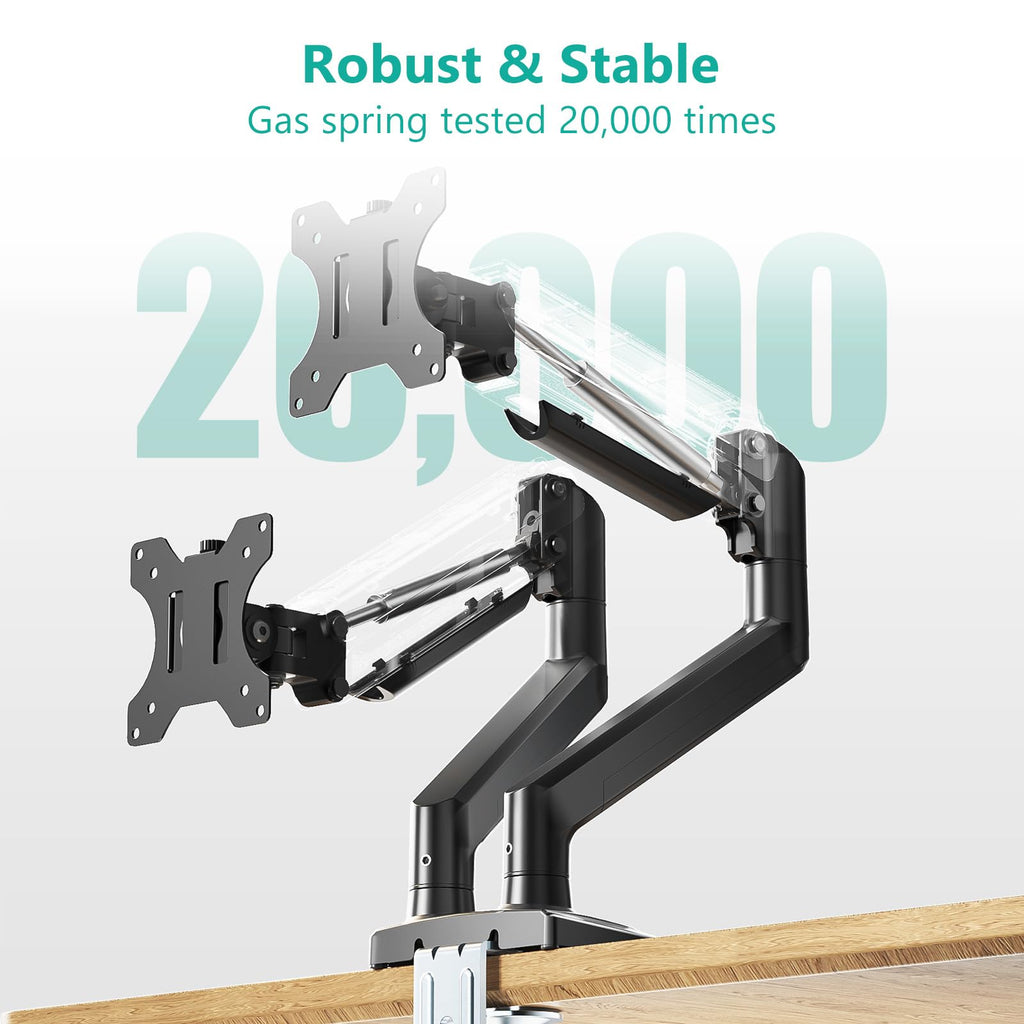 WALI Dual Monitor Mount, Adjustable Gas Spring Monitor Desk Stand for 2 Monitors, Heavy Duty Monitor Arm up to 32 Inch Screen, Hold up to MAX 22lbs, Max Mounting Holes 100x100mm (GSMP002N), Black