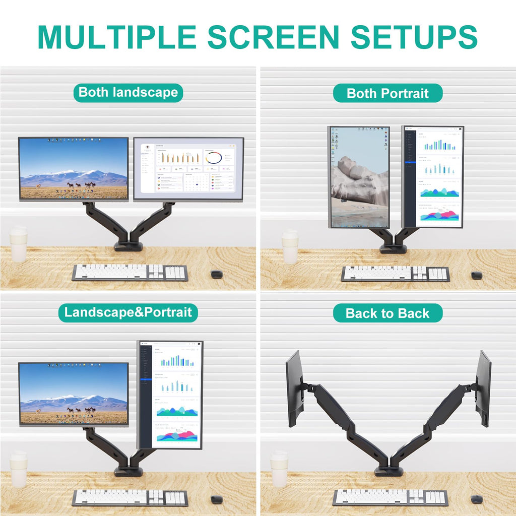 WALI Laptop Mount for Desk, Laptop Arm Mount for 17"-32”Computer Screen and 11.6" - 17.3" Notebook,Dual Monitor Mount Holds up to 19.8lbs, Laptop Tray Stand with Gas Spring Arm (GSMP002LP), Black