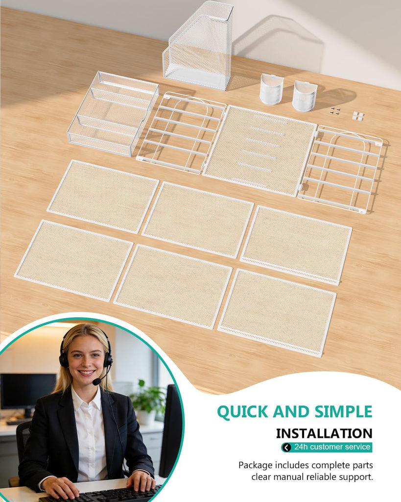 WALI Desk File Organizer, 6 Tier Desktop Paper Letter Tray Organizer with Drawer and 2 Pen Holders, Office Desk Accessories & Workspace Organizers for Office, Home Supplies(DO007DH-W), 1 Pack, White