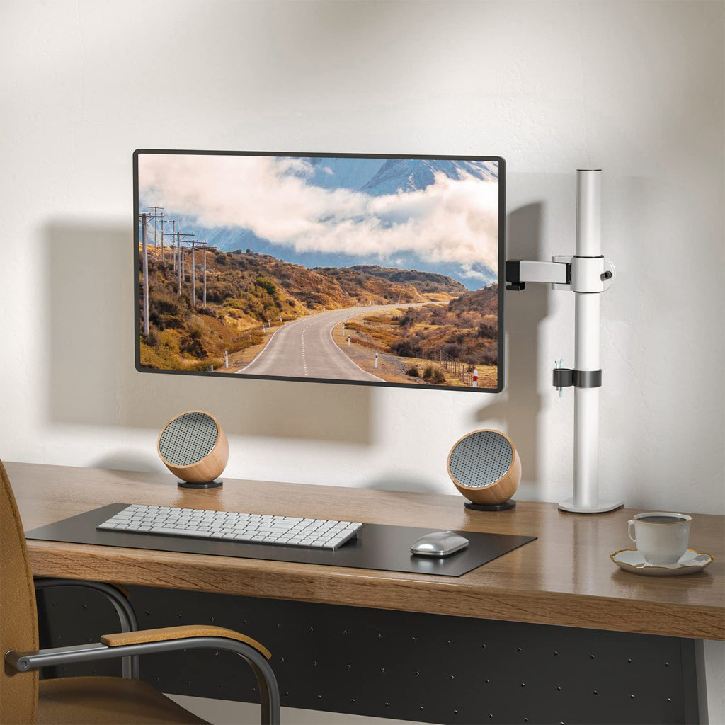 WALI Monitor Arm Mount for Desk, Single Computer Desk Mount, Monitor Bracket Mount Stand Single, up to 32 inch, 22 lbs (M001-W), White