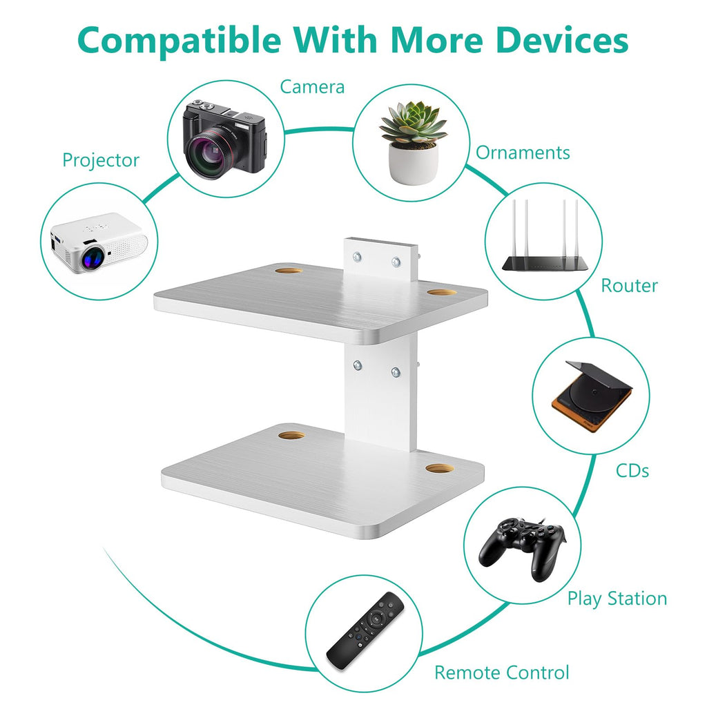 WALI Floating TV Shelf, Holds Up to 22lbs, Wooden Wall Mounted Shelves for DVD Players, Cable Boxes, Routers, Game Consoles, Living Room Decor Accessories (CS202NW), 2 Shelf, White