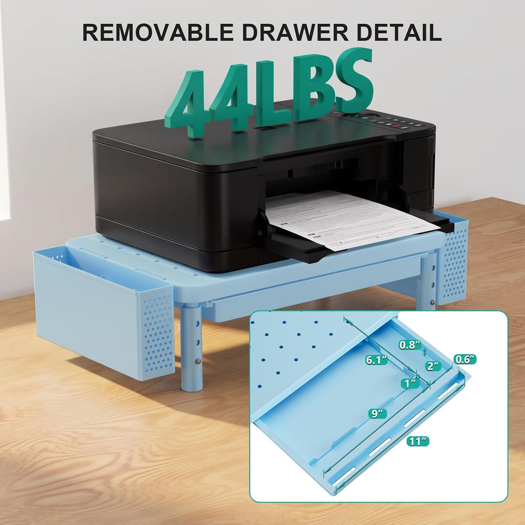 WALI Computer Monitor Stand with Storage and Pen Holder 3 Height Adjustable Desk Organizer with Drawer, Desk Laptop Monitor Riser for Computer, Printer(PTT003-S), 1 Pack, Blue