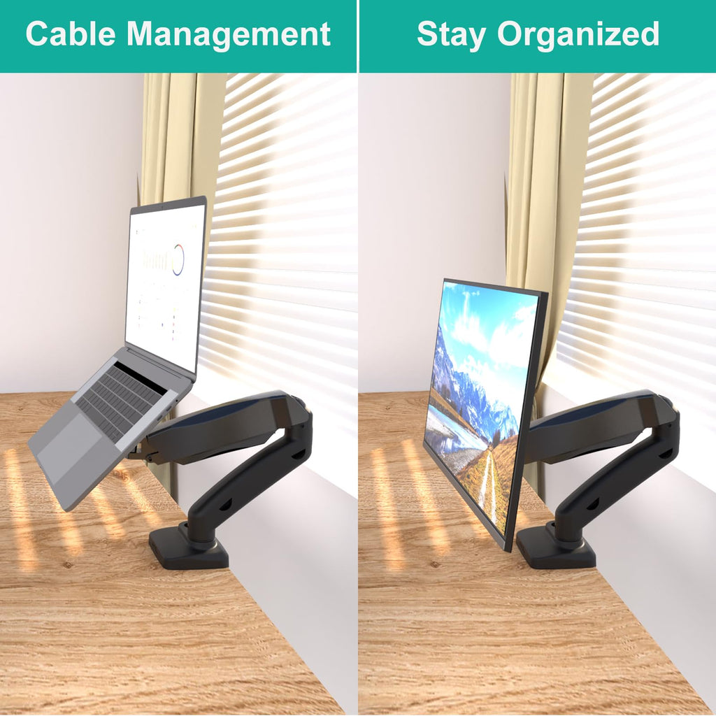 WALI Laptop Mount for Desk, Laptop Arm Mount for 17"-32”Computer Screen and 11.6" - 17.3" Notebook,Dual Monitor Mount Holds up to 19.8lbs, Laptop Tray Stand with Gas Spring Arm (GSMP002LP), Black