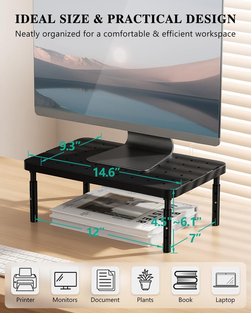 WALI Desk Organizer, 1 Tier Computer Monitor Stand for Desk, Desk Monitor Riser 3 Height Adjustable, Laptop Stand Underneath Storage for Office, Home, School Supplies, 1 Pack, Black