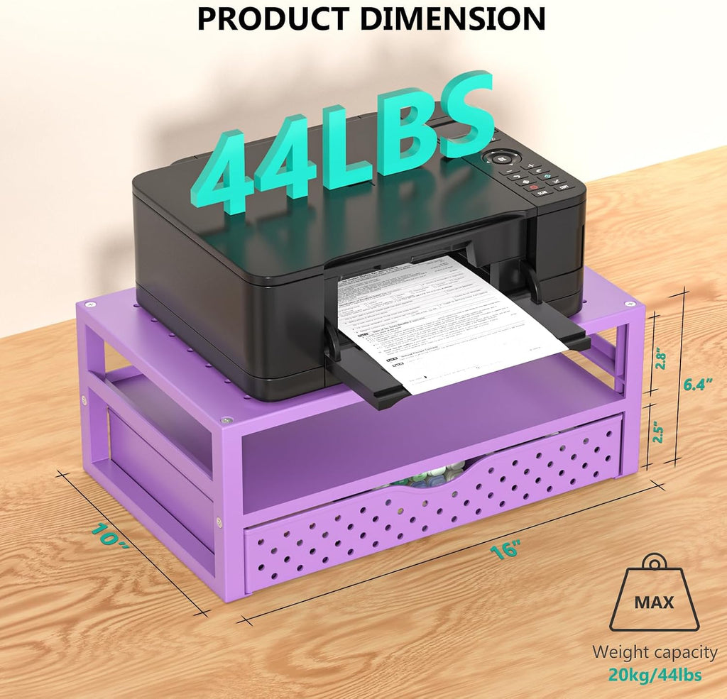 WALI Desk Organizer with Drawer，Computer Monitor Stand with Storage, Desk Organizers and Accessories for Computer, Printer, Laptop Riser for Home Office Supplies, (PTT005-V), 1 Pack, Purple