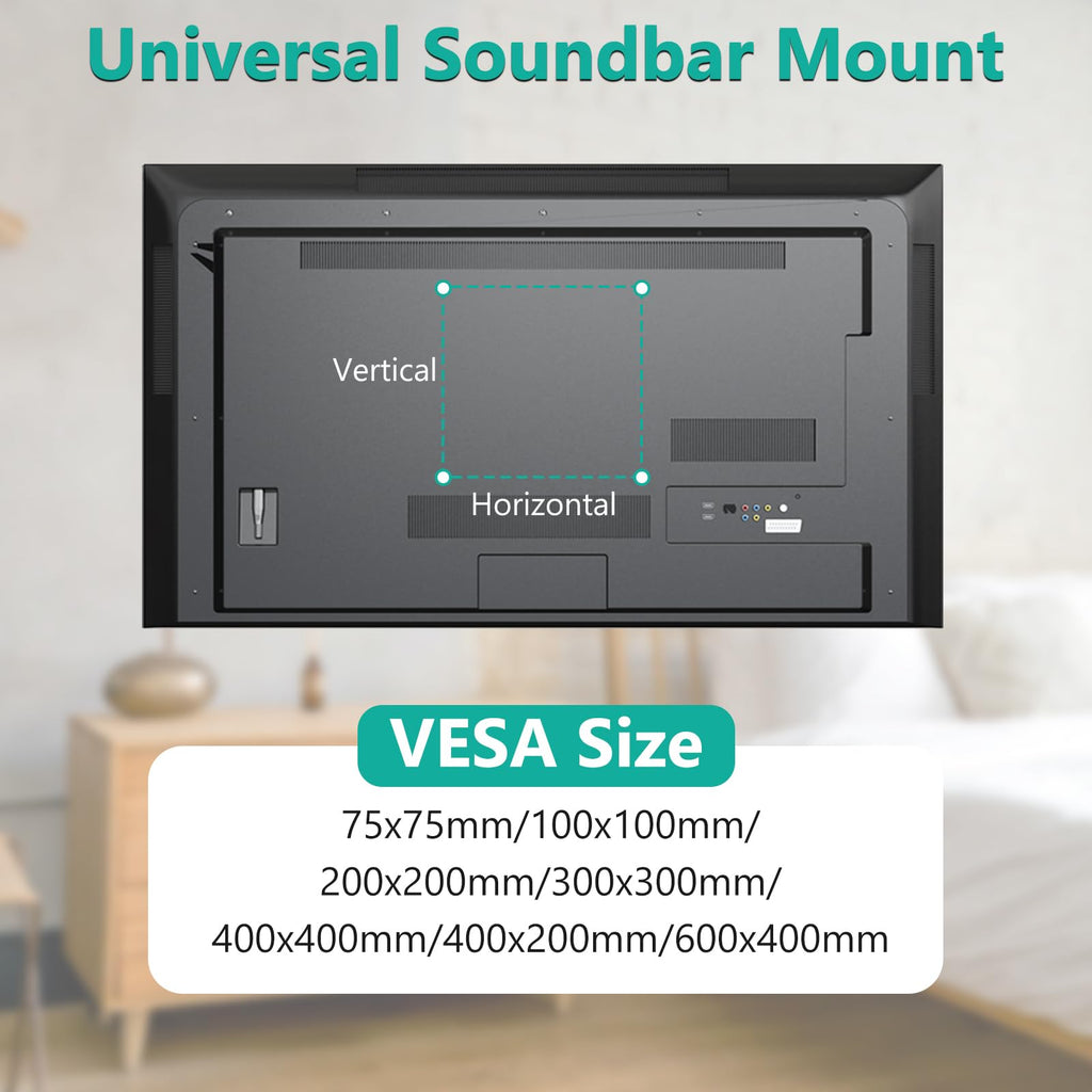 WALI Sound Bar Mount Bracket, for Mounting Above or Under TV, with Adjustable 3 Angled Extension Arm, Fits Most 23 to 65 Inch TVs, up to 33 lbs (SBR202)