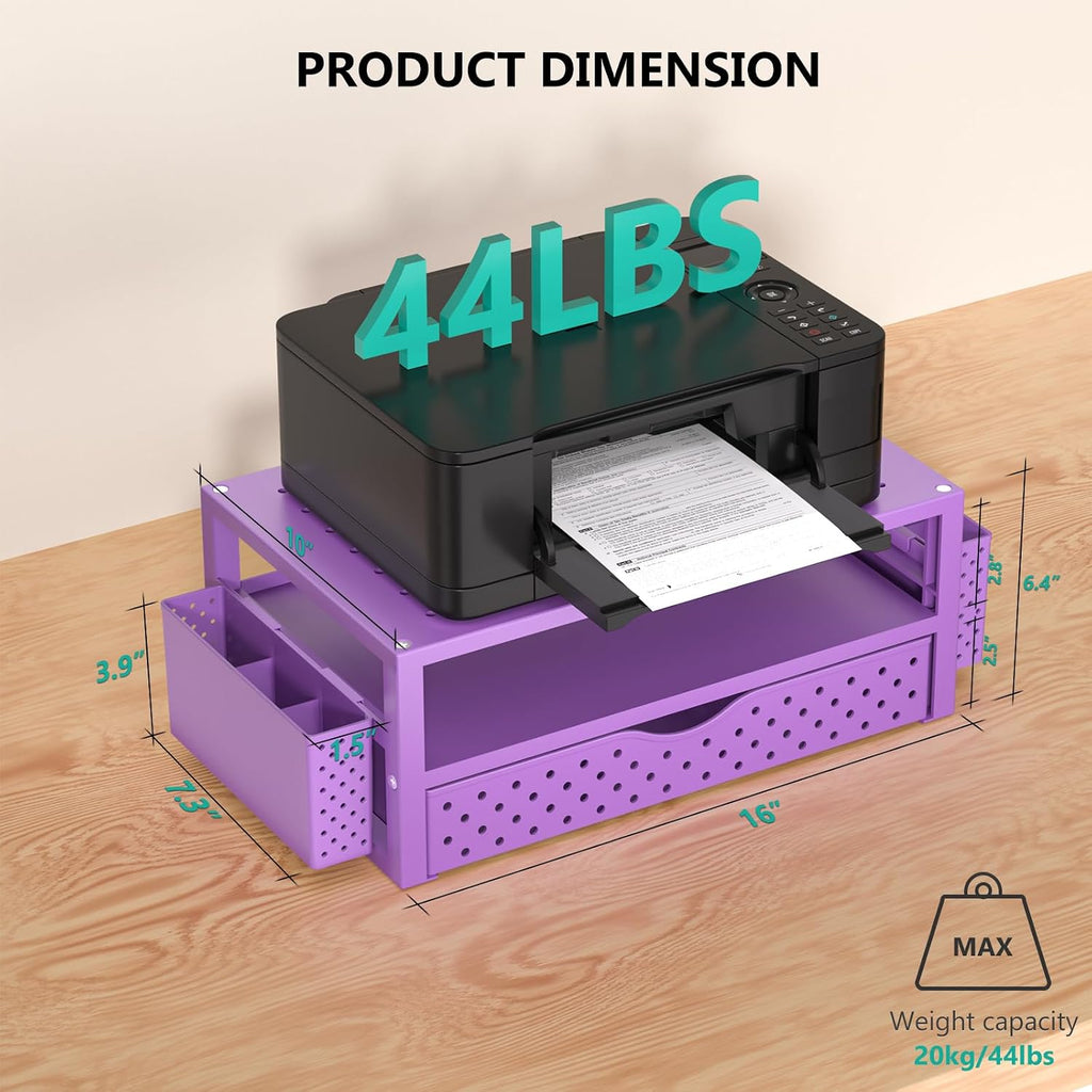 WALI Desk Organizer with Drawer and Pen Holder, 3 Tier Computer Monitor Stand for Home Office Supplies, Laptop Stand Riser for Computer, Laptop, Printer(PTT004-V), 1 Pack, Purple