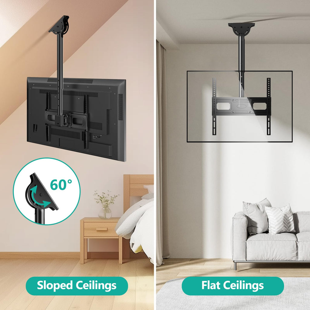 WALI Ceiling TV Mount, Full Motion Adjustable Mount Bracket Fits Most LED, LCD, OLED 4K TVs 26 to 65 inch, up 99lbs, Mounting Holes 400x400mm (CM2665-P), Black