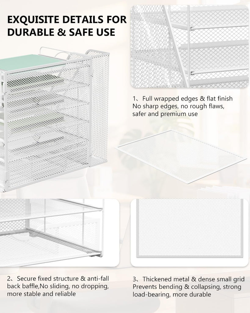 WALI Desk File Organizer, 6 Tier Desktop Paper Letter Tray Organizer with Drawer and 2 Pen Holders, Office Desk Accessories & Workspace Organizers for Office, Home Supplies(DO007DH-W), 1 Pack, White