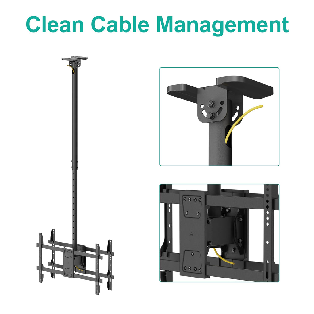 WALI Ceiling TV Mount Dual Screen Back to Back Fits Most Display 43 to 86 Inch TV, Up to 176lbs, 88 lbs for Each Screen, Height Extension up to 66.5 Inch, Mounting Holes 600x400mm (CM4386-2S), Black