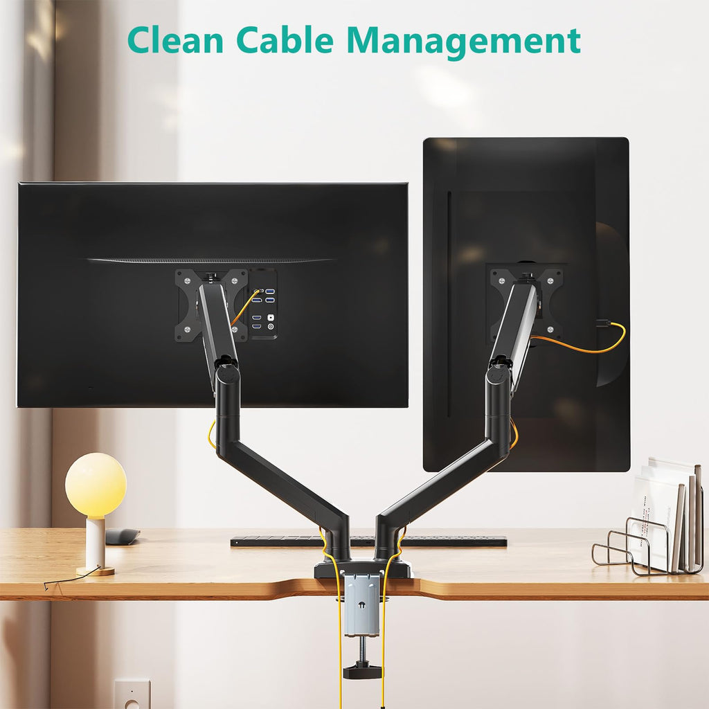 WALI Dual Monitor Mount, Adjustable Gas Spring Monitor Desk Stand for 2 Monitors, Heavy Duty Monitor Arm up to 32 Inch Screen, Hold up to MAX 22lbs, Max Mounting Holes 100x100mm (GSMP002N), Black