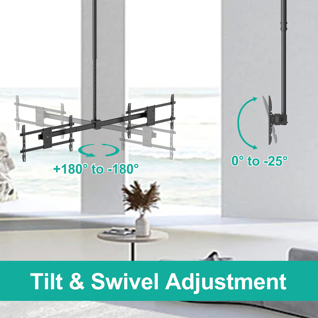 WALI Ceiling TV Mount Dual Screen Side by Side Fits Most Display 34 to 60 Inch TV, Up to 176lbs, 88 lbs for Each Screen, Height Extension up to 65.6 Inch, Mounting Holes 600x400mm (CM3460-2), Black