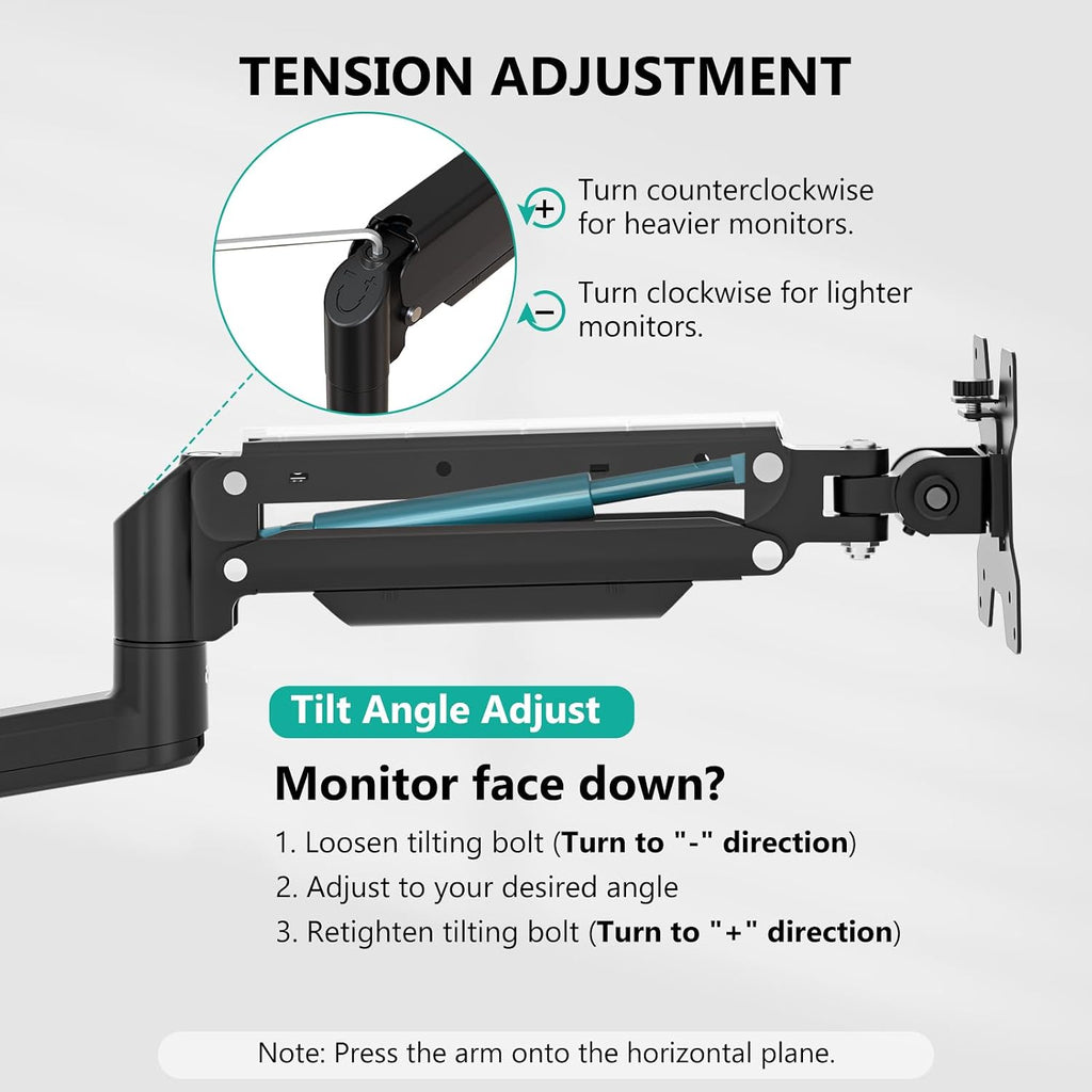 WALI Extra Tall Monitor Mount for 13-34 inch Computer Screens, up to 22 lbs | Single Monitor Arm Desk Mount, Full Motion with Tilt, Swivel, Rotation, C-Clamp, VESA 75/100mm,for Office/Home (GSDM001XL)