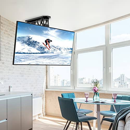 WALI Motorized Ceiling TV Mount with Remote, Electric Flip Down TV Bracket for 32 to 70 inch Flat and Curved Screen TV Up to 77 Lbs, Pitched Roof, Max Mounting Holes 600x400mm (FCM604), Black