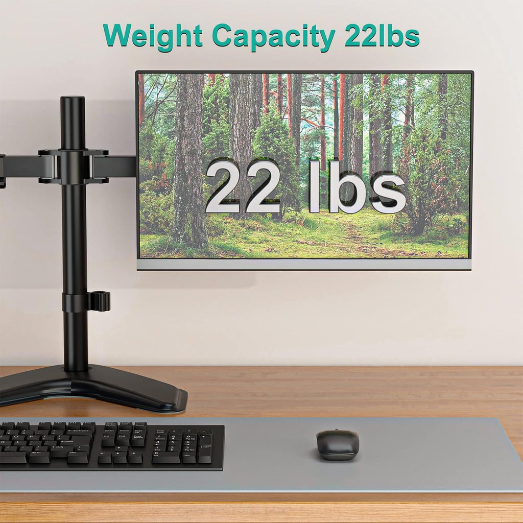 WALI Dual Monitor Stand for Desk, Monitor Stands for 2 Monitors up to 27 inch, Dual Monitors Mount Fits up to 22lbs, Free Standing Full Motion Dual Monitors Arm for Desk (MF002), Black